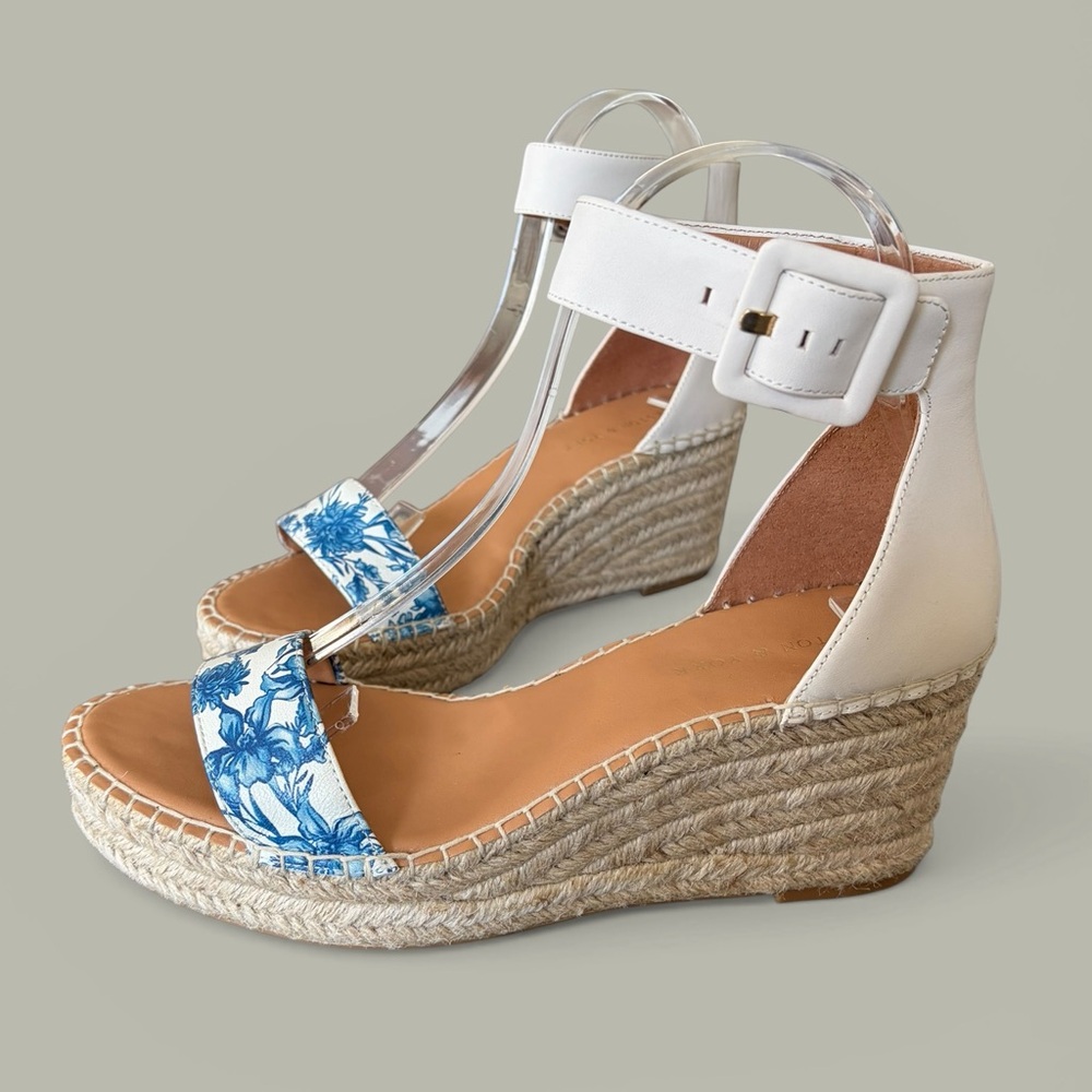 Preston & York Cream Espadrille Wedges with Blue Floral Strap